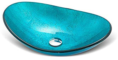 Fregadero artístico de vidrio templado para lavabo con drenaje desplegable