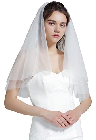 BEAUTELICATE Schleier Braut Brautschleier Hochzeit Softtüll Weiß Ivory Lang Kurz Kurbelkante Mit Metall Kamm 2 Schicht V26 (Elfenbein - Ellenbogen Länge 60cm*70cm, Einheitsgröße)