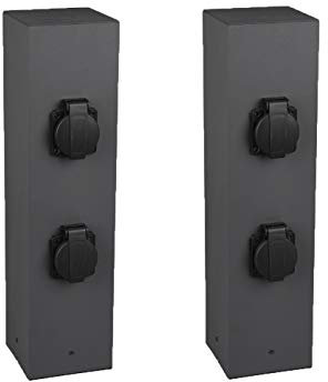 Trio Beleuchtung Steckdosensäule 2er Set Außensteckdose 4 Fach in Anthrazit IP44 - Gartensteckdose Terrassensteckdose