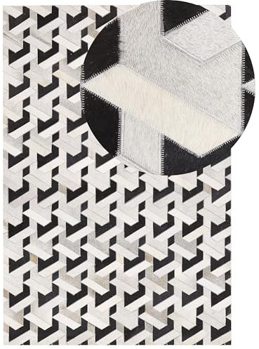 Beliani Rechteckiger Teppich Kuhfell schwarz/grau mit 3D Muster 140 x 200 cm Patchwork Narman