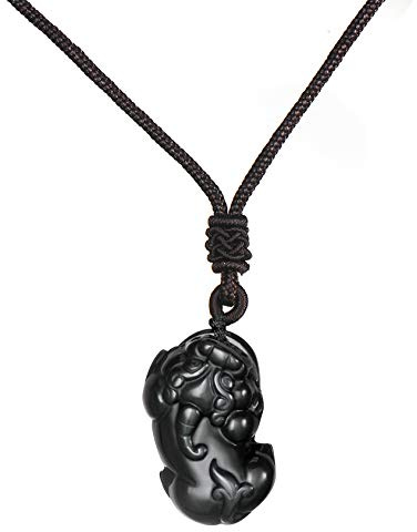 Thajaling Pixiu Pi Yao Colgante de obsidiana negra Feng Shui Amuleto Talismán Riqueza Lucky Feng shui Colgante Collar