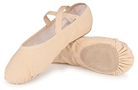 Girls Ballet Shoes Canvas Ballet Slipper Leather Split Sole Gymnastic Dance Flat Shoes for Women Children Adults Beige 2 UK