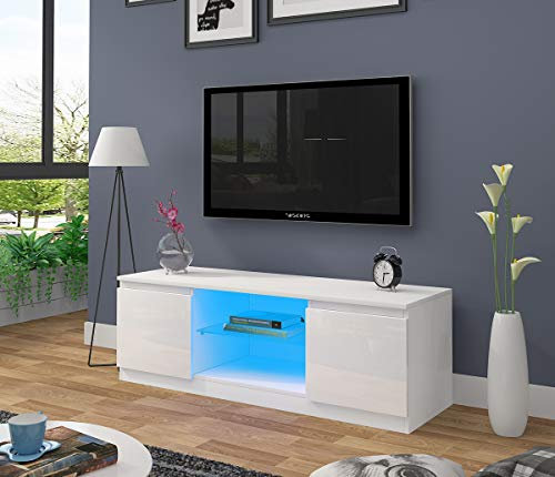 Panana White TV Unit Cabinet Stand for 55Inch Tv's Modern Storage Sideboard with 2 Doors (White)