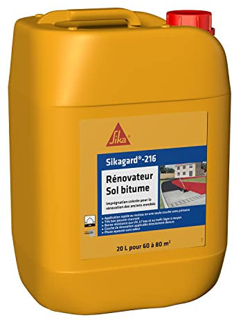 SIKA - Rénovation des anciens enrobés imprégnation colorée - Sikagard 216 Rénovateur Sol Bitume Noir - Résistance UV/Eau - Prêt à l'emploi - Application rapide - 60 à 80m² - 20L
