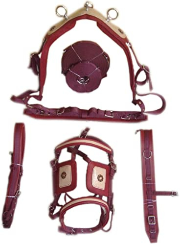 SHOWMEN CRAFT Cherry/Beige Synthetic patent Nylon Horse Driving Harnesss,With Designer bridle (COB)