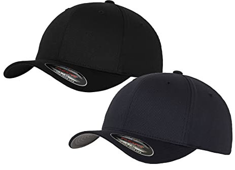 2er Flexfit Unisex Wooly Combed Cap Baseball Caps graue Unterseite S M L XL XXL Basecap Mütze, XS/S, 1x Black-Black + 1x Dark Navy + 1x HL-Kauf Notizblock