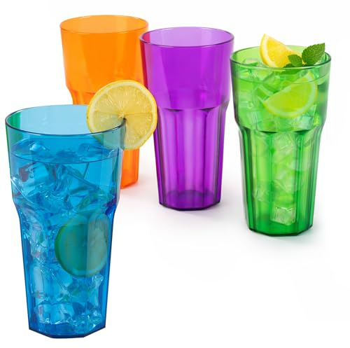 LIVIVO Set of 4 Retro Plastic Tumblers - 600ml Acrylic Plastic Glasses Reusable, Stackable Design, BPA Free Plastic Tumblers for Adults and Kids, Reusable Plastic Cups for Outdoor Picnic Drinking