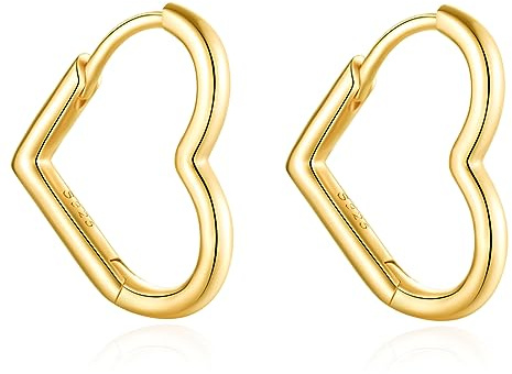Jrêveinfini Corazón Pendientes Aro Mujer Oro Plata de Ley 925, Pequeños Antialérgicos Hipoalergénicos para Niña, Original Regalo Navidad Cumpleaños Mama