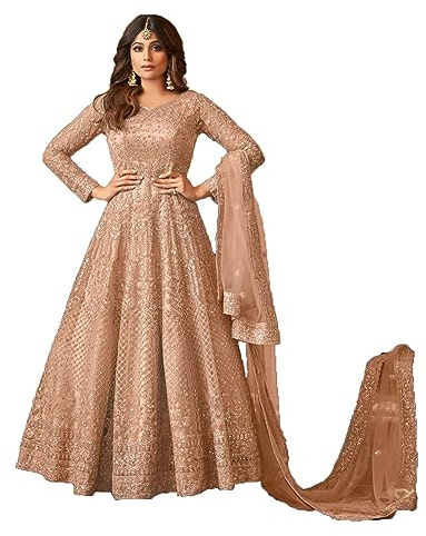 STELLACOUTURE women's indian traditional full length heavy embroidered ethnic salwar suit with dupatta (2318-O) (Peach, MEDIUM)