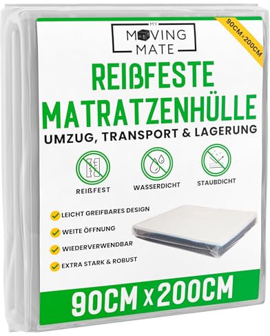 Matratzenhülle 90 x 200 cm für Umzug und Lagerung – Schutzhülle für Matratzen 90x200 – Matratzenhülle Aufbewahrung – Robuste, Wiederverwendbare, Reißfeste Matratzentasche