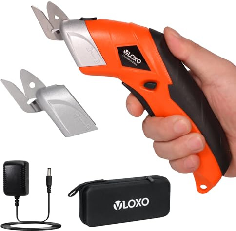 VLOXO Tijeras Electricas Carton con 2 Cuchillas de Corte Tijeras Eléctricas para Costura Cortar Cartón Cuero Alfombra Planta en Maceta Recargable Inalámbrico Tijera Electrica con Cargador- Naranja