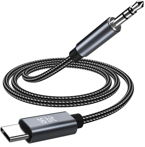 MMOBIEL Cavo da USB-C a 3.5mm Jack Audio 16 bit Type-C a Ausiliario Cuffie Maschio Stereo Cordone Auto Cavo - Compatibile con iPhone 17 16 15 Series, iPad Pro, Samsung Galaxy S26 S25 S24 S23 ecc.-1m
