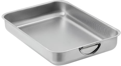 ROSSETTO Backblech Edelstahl Verbessert Rechteckig Auflaufform mit Griffen Ofenblech Kuchenblech Backofen Ofenform für Lasagne Spülmaschinenfest Wabenartige Textur (35cm)