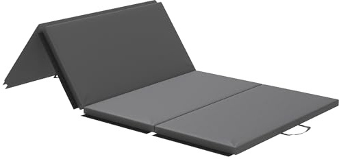 HOMCOM Tapis de gymnastique pliable, tapis gymnastique épais, 240 x 120 x 5 cm, avec poignée, tapis de sol pour yoga, mma, sport, fitness, pilates, revêtement synthétique, gris