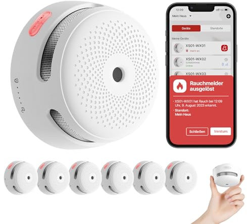 X-Sense Détecteur de Fumée Connecté avec Pile Remplaçable, Détecteur de Fumée Wi-FI Conforme à la Norme EN14604, Notifications Via l’Application, XS01-WX, Lot de 6
