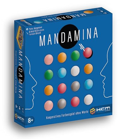 HCM Kinzel Mandamina – Kooperatives Farbenspiel ohne Worte, für 1-4 Spieler, Strategiespiel zur Farbgruppierung mit Murmeln, inkl. Spielbrett & Punkteblock