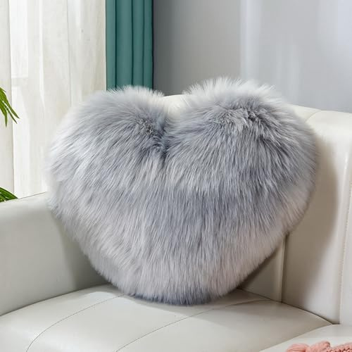 Cuscini per divano in pile peloso, soffici, morbidi, in finta pelliccia, a forma di cuore, lombari, in peluche, lussuosi, per casa, soggiorno, camera da letto, decorativi, accoglienti cuscini in