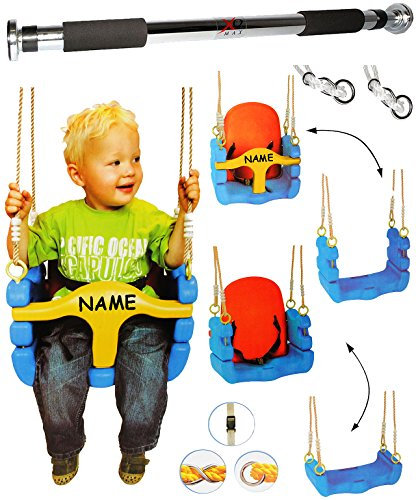 alles-meine.de GmbH 2 TLG. Set: Türreck + mitwachsende - Babyschaukel/Gitterschaukel mit Gurt - incl. Name - Kinderschaukel ab 1,5 Jahre - mit Rückenlehne & Seitenschutz - Scha..
