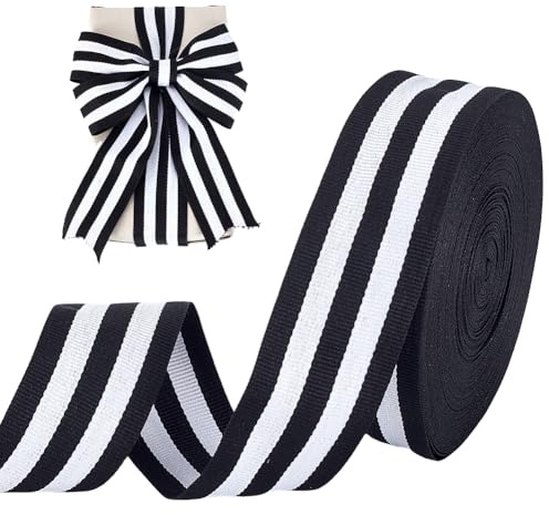 AHANDMAKER Cinta negra y blanca de 18 m, cinta de grosgrain de 40 mm, con rayas negras y blancas, cintas de alambre para manualidades con alambre para Navidad, bodas, manualidades, envoltorios de