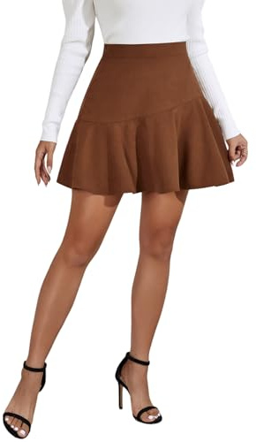 Générique Jupe Plissée pour Femme, Fermeture Éclair sur Le Côté, Mini-Jupe Chaude en Velours Côtelé, Décontractée, Chic, Taille Haute, Jupe Évasée Trapèze, Vintage, Couleur Unie, Robe Patineuse Hla