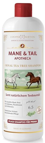 COOPER & BURTON Champú para caballos y ponis de aceite de árbol de té de alta calidad, 500 ml, cuidado para melena, cola y pelo, pH neutro contra picor, caspa y olores, sin parabenos ni siliconas