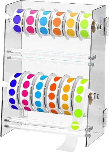 Label Roll Holder Dispenser: Double-Layer Sticker Label Holder Adjustable Label Dispenser for Rolls of Sticker (Transparent)