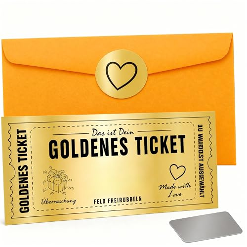 PRECORN Gutschein Rubbelkarte - Goldenes Ticket zum Selbstbeschriften - Kreative Geschenkidee Edle Rubbel-Geschenkkarte zum Geburtstag Geburtstagsgeschenk, Weihnachten, Reisegutschein, Kinogutschein