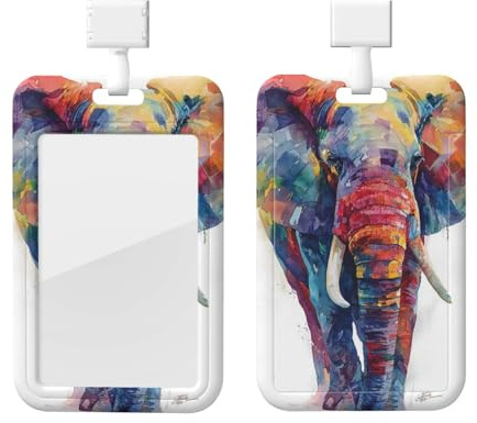 Skjutbar ID-bricka hållare hårdplast märkeshållare färgglad elefant ID-korthållare vertikal bricka rulle med klart fönster kortskydd fodral namnbricka hållare för kontor