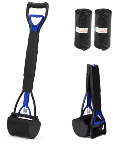 IThinkHome Dog Pooper Scooper 70cm Long with 40 Dog Poo Bags Foldable No Bend Pet Waste Picker for Dogs and Cats Heavy Duty Scoop for Grass, Gravel, Concrete, Garden & Yard