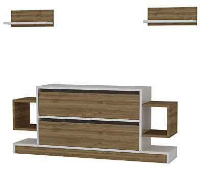 Alphamoebel 2206 Magic TV Board Lowboard Fernsehtisch Fernsehschrank Sideboard Schrank Tisch für Wohnzimmer, Weiß Walnuss, Regal Ablagen, 134 x 56 x 30 cm