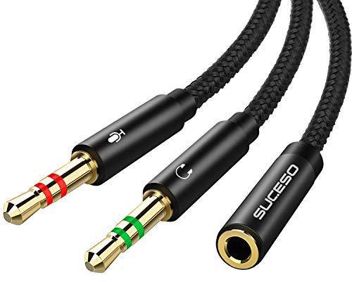 SUCESO Headphone Mic Splitter Cable 3.5mm Headphone Splitter Standard headset Adapter CTIA 3.5mm Female to 2 Dual 3.5mm Male Cable Compatible with PC Laptop Desktop PS4 Xbox Speaker-35cm(Black)