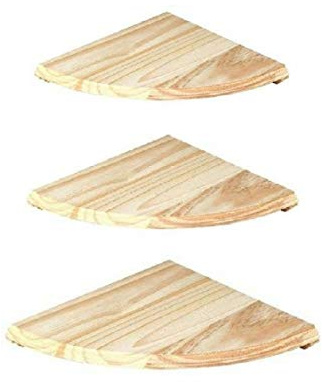 Optimal Products Set Of 3 Natural Wood Corner Shelf Wall Mounted Storage Wooden Unit Shelves Kit Home & Kitchen Decorative Corner Shelves (285 x 285 x 16 mm)