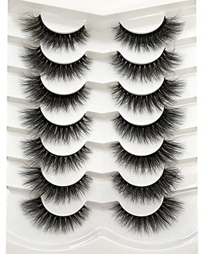 Pooplunch False Eyelashes Cat Eye Wispy Extensions Faux Mink Lashes Pack Short Natural Volume Fake Eyelash Strips 7 Pairs Pack