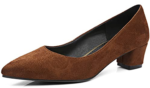 Bviennic Femmes Bureau Travail A Enfiler Bloc Pointu Escarpins Mens Talons Moyen Robe Soirée Escarpins Fête Chaussures Marrón Taille 40 Eu-41Cn