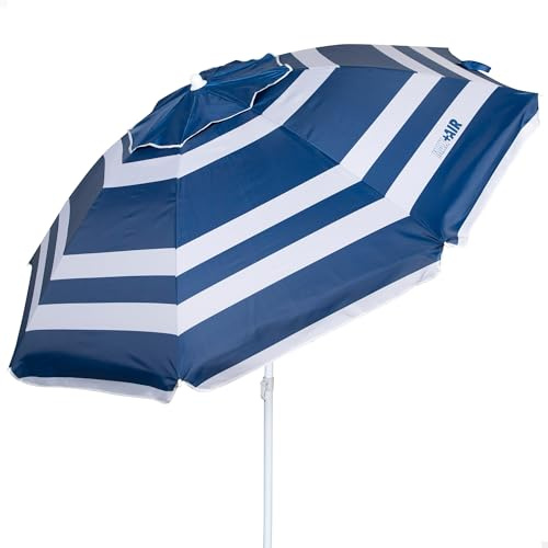 AKTIVE 62235 - Parasol de Plage Coupe-Vent Ultra-Résistant, Mât Inclinable, Comprend Un Sac de Rangement avec Poignée de Transport, Grand Parasol de Plage de Style Marin