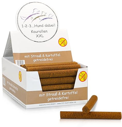 123... Hund dabei! - Kaurollen XXL 50er Tray (Strauß) - Dentalkaurolle - Getreidefrei - Vorteilspaket - Kaustangen für Hunde - Kausticks - Zahnpflege