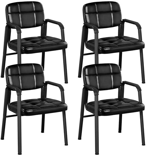 Yaheetech Chaises de Visiteur Lot de 4 avec Accoudoir Rembourrés Noir | Fauteuil d'accueil Visiteur Siège Rembourré Repose-pieds réglables en Smilicuir pour Salon/Bureau/Salle d'Attente/Cuisine