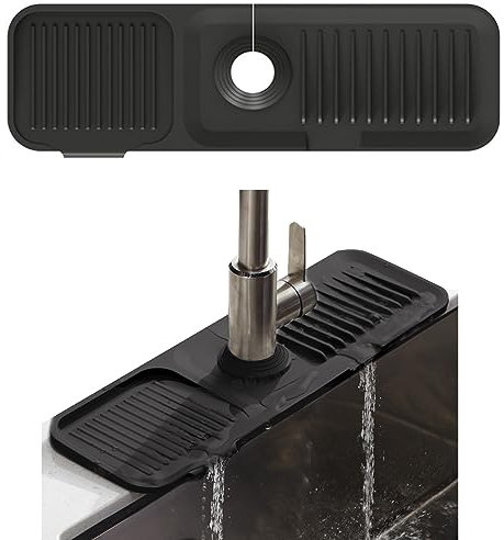 Jastown Silikon Wasserhahn Matte | 45x14cm Silikon Abtropfmatte für 3.5-6cm Wasserhähne | wasserhahn Spritzschutz für Küche | Kitchen Sink Splash Guard | Wasserfänger Matte waschbecken matte (schwarz)