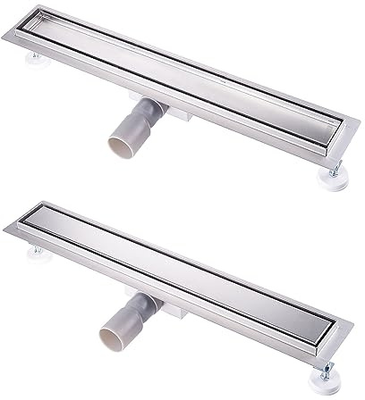 Kasloglow Shower channel 70 cm, complete set, stainless steel, extra flat tiled shower channel with hair filter and odour stop, length 30 to 100 cm, for showers