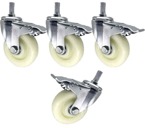ZYBOWAYL 4 Stück Industrielle Strandkorbrollen mit M14 Gewinde Universelle Schwenkrollen mit Bremse Möbelrollen aus Nylon Gesamtbelastung 345kg (Color : With Brake, Size : 100mm)