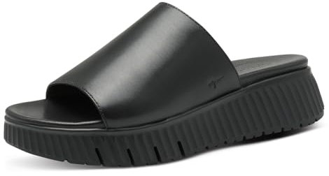 Tamaris Comfort Damen Pantoletten aus Leder Plateau, Schwarz (Black), 39 EU