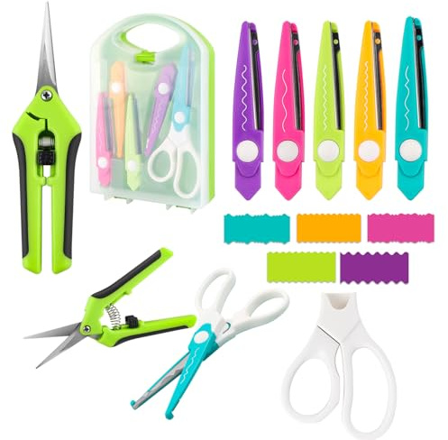 7Pcs/Set Craft Scissors Decorative Paper Edge Scissors with Storage Box Set, 5 Kinds Zig Zag Edges Scissors Great for DIY Projects Paper Card,Photo, Scrapbook,Office School Home Manual (Green)