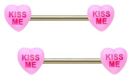 14G Pink Heart Letter Nipple Rings for Women Stainless Steel Acrylic Love Heart Nipplerings Kiss Me Naughty Words Nipple Barbell Nipple Piercing Jewelry