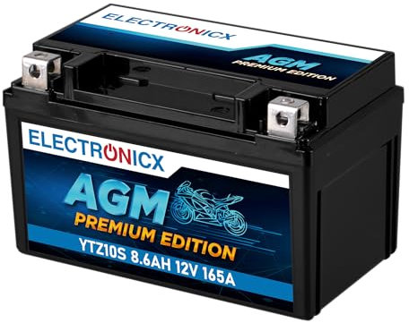 Electronicx YTZ10S AGM Motorradbatterie 12V 8,6Ah 165A – wartungsfreie, versiegelte Starterbatterie für Motorrad, Roller & Powersport – vibrationsfest, auslaufsicher, kompakt & sofort einbaufertig