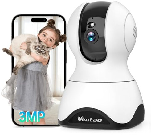 Vimtag 2K Kamera Überwachung Innen, WLAN Kamera,Überwachungskamera mit 360° PTZ Automatische Verfolgung,2-Wege-Audio, Sirene, Modus Privat,Babyphone mit Kameras,Haustierkamera mit app,SD&Cloud,Alexa