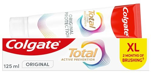 Colgate Total Active Prevention Original Toothpaste, 125ml | 24H Antibacterial Protection¹, Fluoride Toothpaste for Plaque, Gum Health, Cavities, Bad Breath & Sensitivity, Mint Flavour