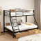 Etagenbett Metall 140x200 cm mit Ausziehbett, Schubladen & Treppe | Hochbett Stahl mit Sicherheitsgitter und Stauraum|Erwachsene und Jugendliche Loft Atockbett Bed (Etagenbett mit Schubladen)