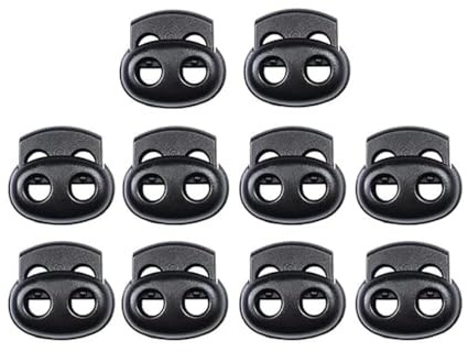 Paicreate 10 Pack Toggles for Drawstrings, Dual-Hole Plastic Spring Cord Locks, Round Toggle Stoppers for Waistbands, Sweatpants & Bags (Black)