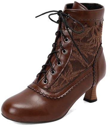 Generisch 2025 Comercio Exterior Botas De Mujer De Gran Tamaño Con Cordones Tacón Grueso Botas De Encaje Botines De Vaquero Occidental Para Mujer, marrón, 38 EU