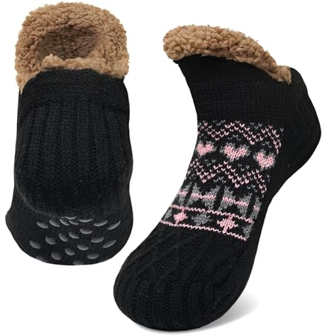 ZAKASA Calcetines Zapatillas Antideslizantes Mujer: Invierno Calcetines para Andar por Casa Térmicos Pantuflas Talla 36-42 Negro 1Par